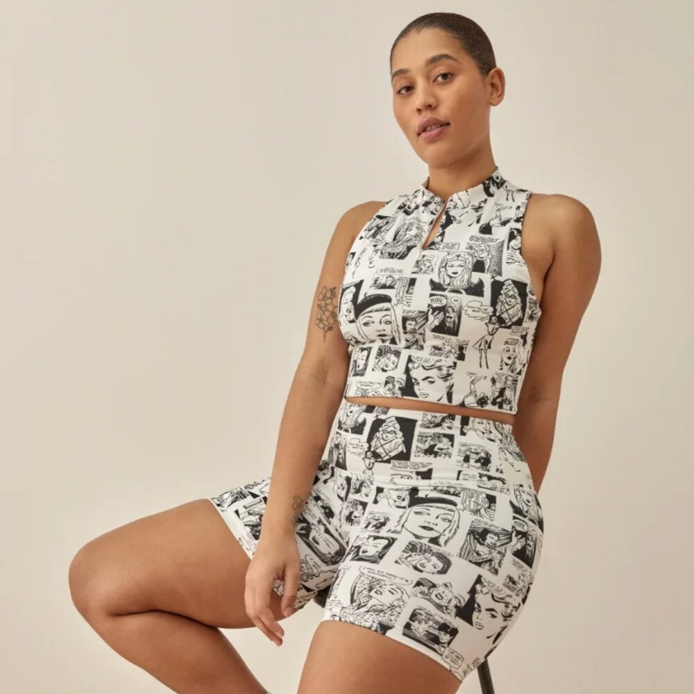 Reformation RARE Cindy Ecomove Zip Front Set in Comic Print Size M